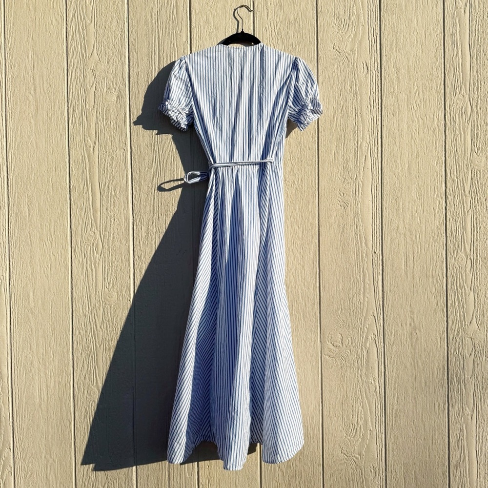 Reformation Jasmine Blue and White Striped High Low Wrap Dress Size Extra Small - Picture 6 of 6